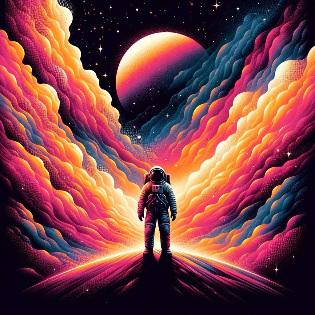 an astronaut, digital art made from colorful gradients, airbrush